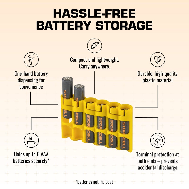 Storacell AAA Battery Storage Caddy by Storacell, Yellow, Holds 6 Batteries (Not included) - Image 4